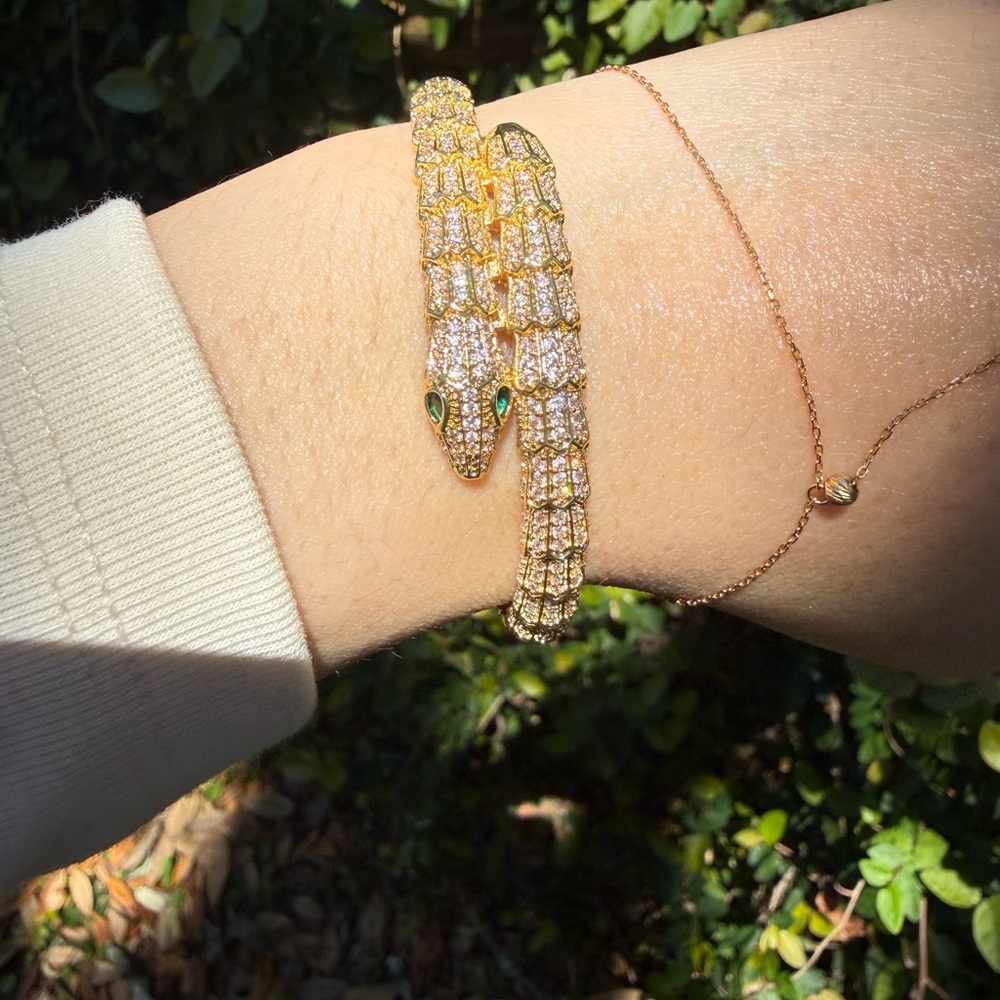 Serpenti Gold Pave Snake Cuff Bracelet